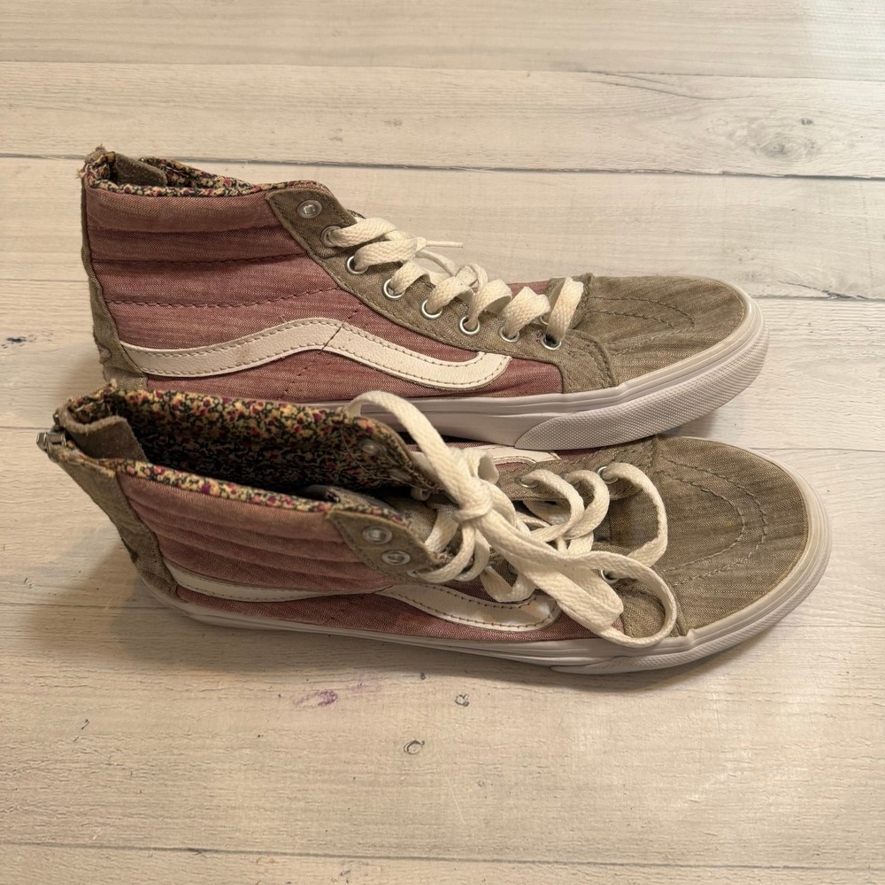 Vans Sk8-Hi Slim Zip Floral Chambray Grey True White Womens 8